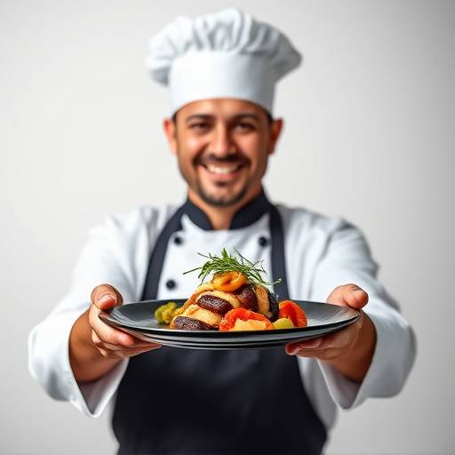 Imagen del chef mostrando un plato especial durante una demostraci&oacute;n culinaria.