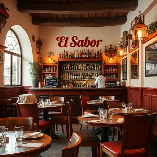 Interior del restaurante El Sabor de Espa&ntilde;a mostrando la barra y mesas