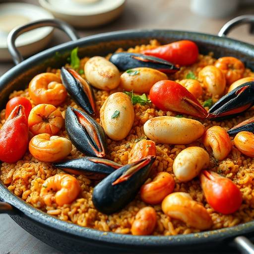 Paella Valenciana, un plato tradicional de arroz con mariscos y pollo